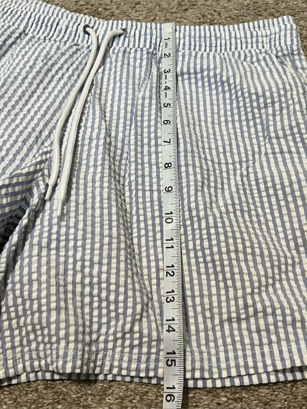 J. Crew Blue and White Seersucker Drawstring Swim Shorts Size XL